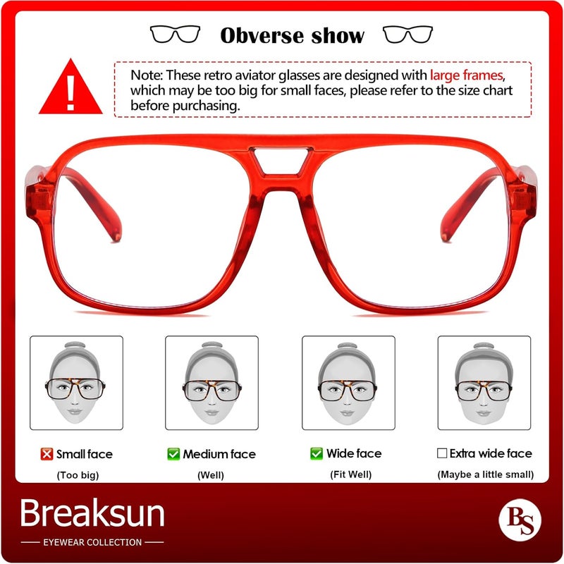 Breaksun Oversized Square Aviator Glasses for Women Men Big Frame Retro Blue Light Blocking Glasses Vintage Style - Image 3